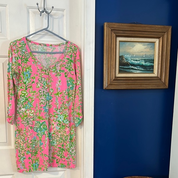 Women’s Lilly Pulitzer V Neck Flamingo Pink Southern Charm T Shirt Dress Size S - Picture 1 of 9